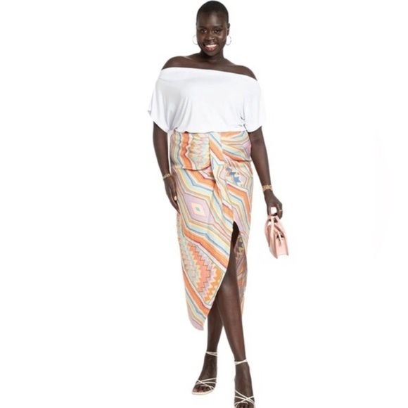 Eloquii Skirt Faux Wrap Boho Geometric Colorful Print Size 16 - Picture 12 of 12